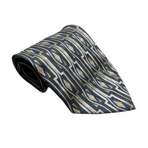 Louis Roth Vintage Men's Silk Black, Blue & Gold Geometric Tie
